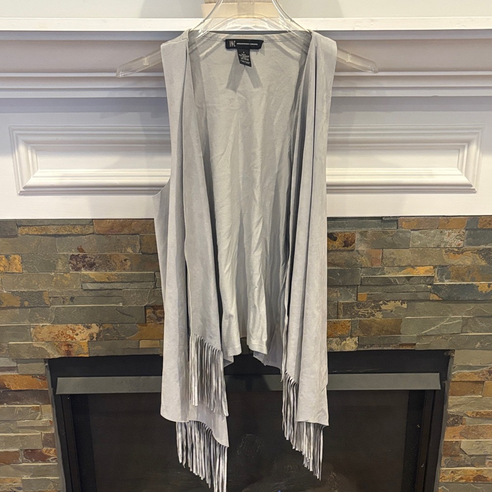 INC International Concepts Light Gray Fringe Vest